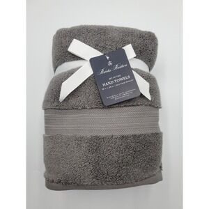 Brooks Brothers Grey Hand Towels Set of 2 Zero Twist Solucell 18x28 New